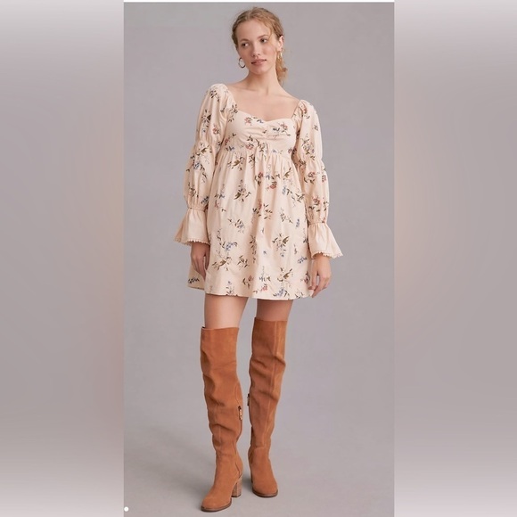 Anthropologie Long-Sleeve Embroidered Mini Dress Small NWT